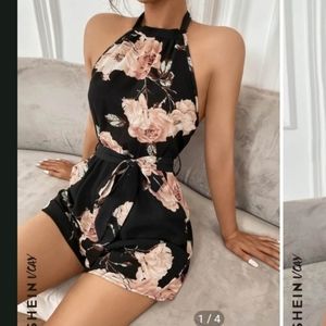 Floral open back romper